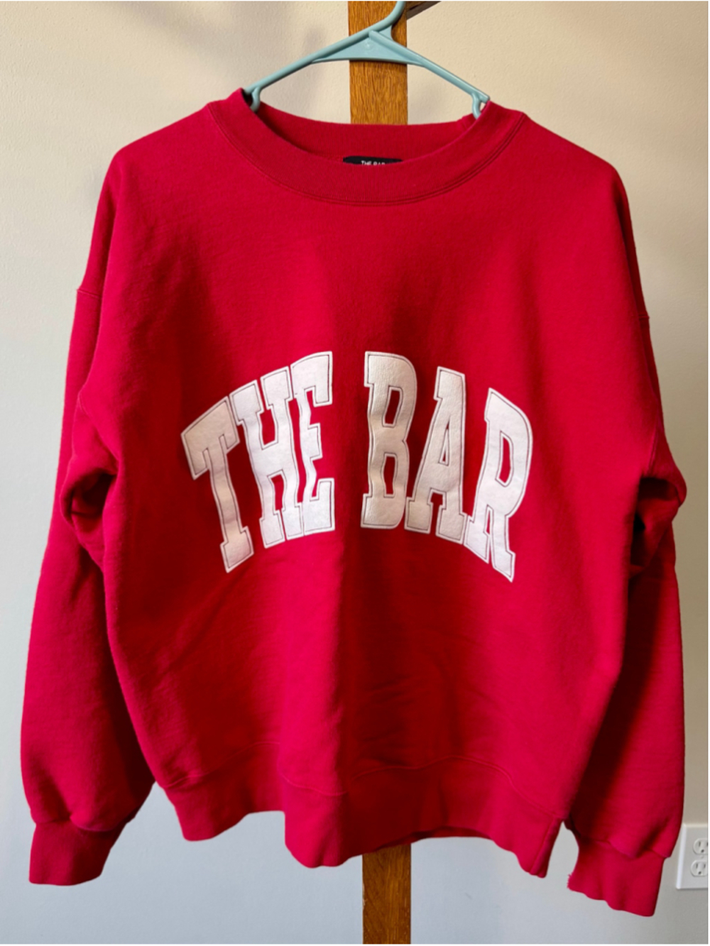 Women's The Bar Varsity Crewneck Sweatshirt Ruby/White Size M